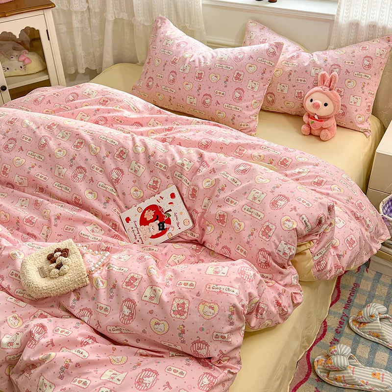Japanese Floral Printed Duvet Cover Set Twin King Soft Homestay Bedding Set