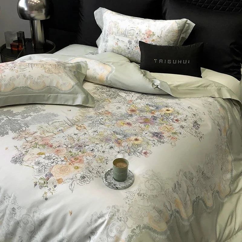 Premium 1000TC Egyptian Cotton Flowers Plant Prints Spring Summer Bedding Set