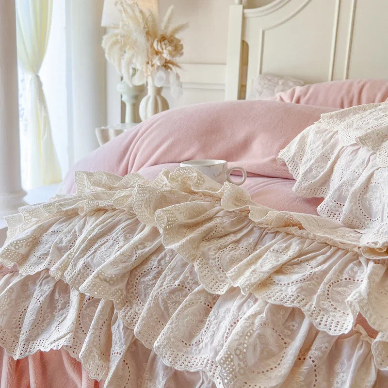 Korean Style Princess Four Layers Lace Ruffles Bedding Sets