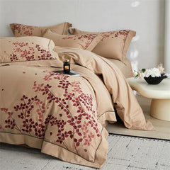 100% Cotton Brushed Autumn Winter Luxury Leaf Embroidery Bedding Set