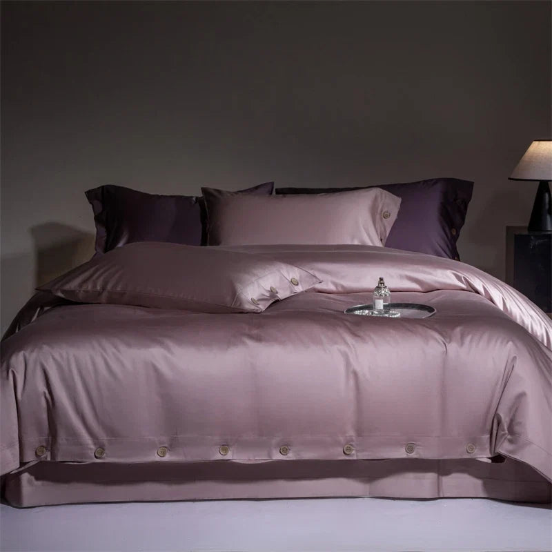 800TC Lyocell Cotton Bedding Set, Luxury Silky Soft Duvet Cover with Button Closure, Flat/Fitted Bed Sheet Pillowcases 4Pcs