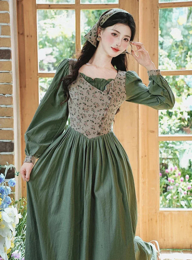 Sunflower Garden Cottagecore Dress with Headscarf