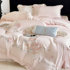 500TC Long-staple Cotton Chic Flowers Butterfly Heavy Embroidery Bedding Set