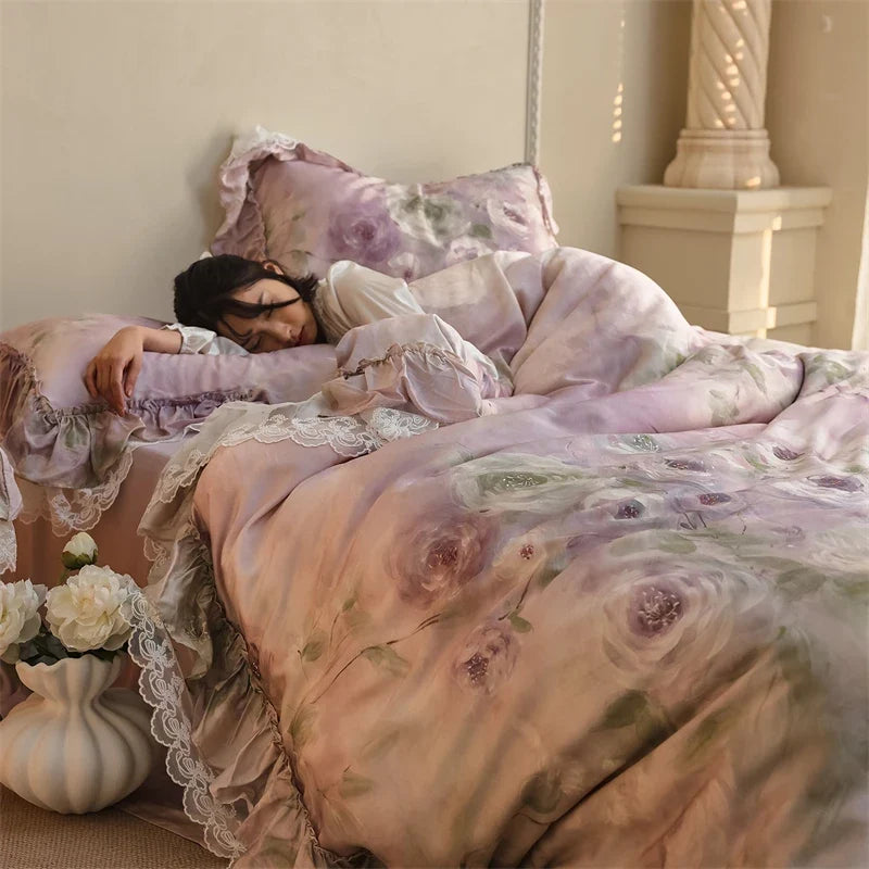 Luxury French Vintage Floral Lyocell Bedding Set
