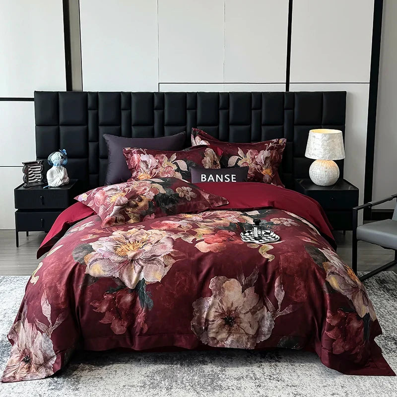 Premium 1000TC Egyptian Cotton Blooming Flowers Digital Printing Bedding Set