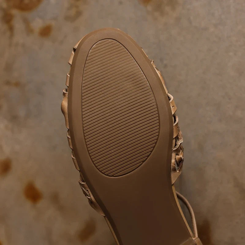 leather cowhide round toe loose grip low Heel