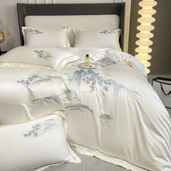 4Pcs Chinese Style Landscape Embroidery Luxury Bedding Set