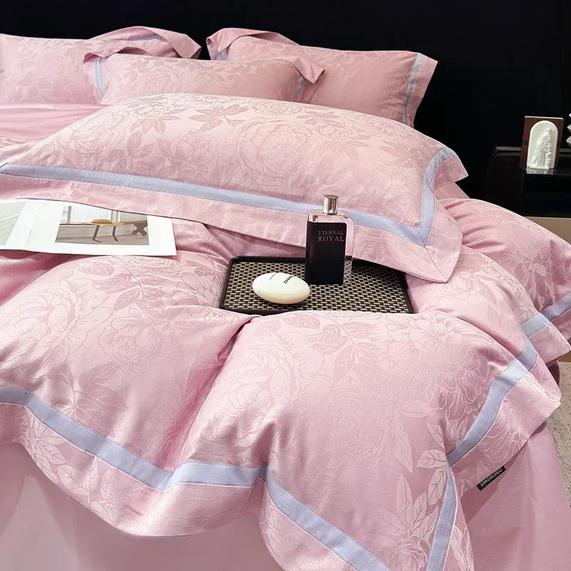 600TC Egyptian Cotton Flowers Jacquard Luxury Queen King Size Bedding Set
