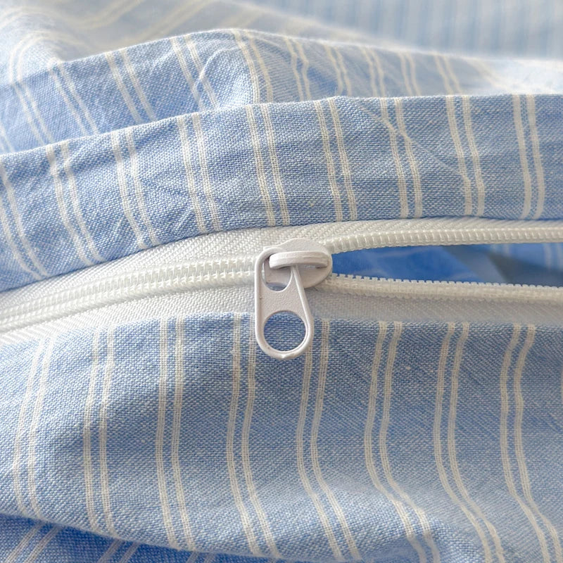 Japanese Blue Striped 100% Cotton Duvet Cover Set Queen King Bedding Set