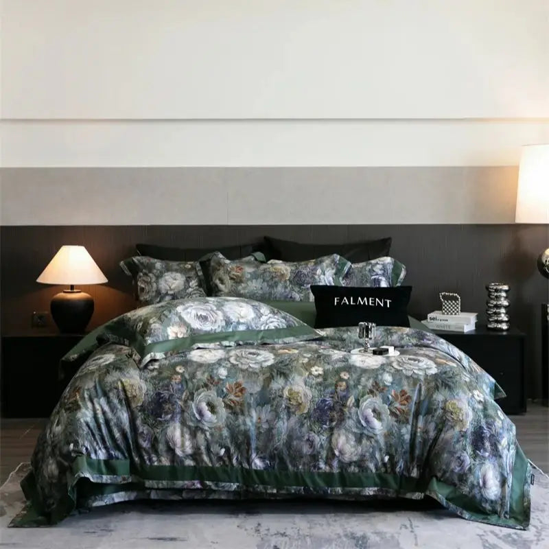 Oil Painting Style Blooming Flower Pattern Bedding Set