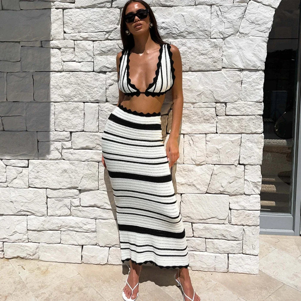 Pretty Knit Summer Beach Skirt Set