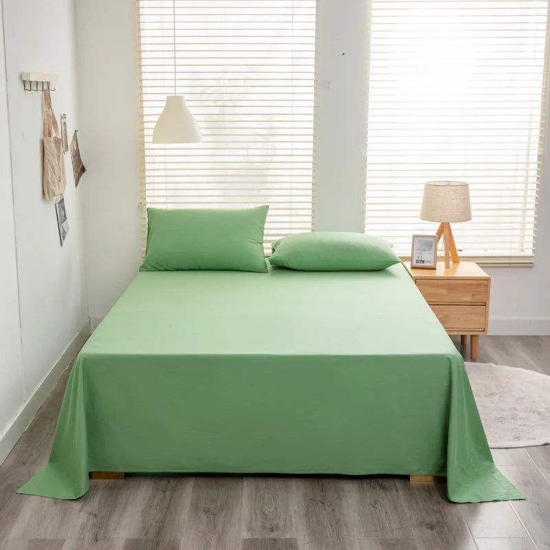 Solid Color Cotton Bed Sheet Single Double Mattress Covers Super Soft Queen King Bedspread Soft Bed Linen Home Decor