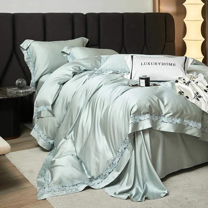 1000TC Lyocell Cotton Hollow Flowers Wide Edge Luxury Bedding Set