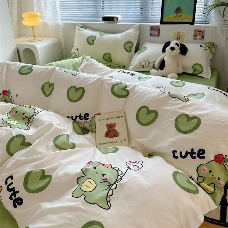 Boys Girls Duvet Cover Set with Zipper Ins Cute Cartoon Bed Flat Sheet Pillowcases No Filler Twin Queen Size Fashion Bedding Set