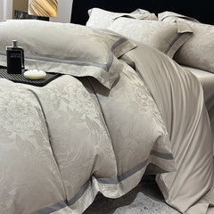 600TC Egyptian Cotton Flowers Jacquard Luxury Queen King Size Bedding Set