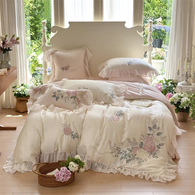 100% Cotton Floral Embroidery Bedding Set