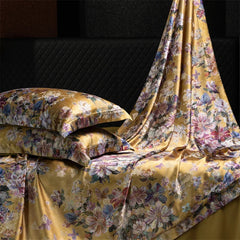 Luxury Blooming Flowers Satin Jacquard 1000TC Egyptian Cotton Bedding Set