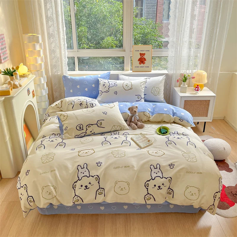 Spring 100% Cotton Duvet Cover Set Fashion Floral Printed Queen Bedding Set
