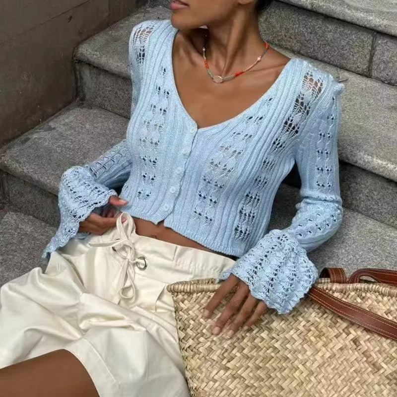 Coasting Through Hollow Out Knitted Cardigan