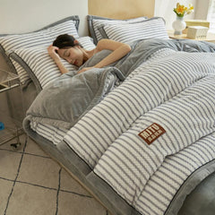 Japanese Striped Milk Velvet Bedding Set