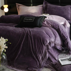 4Pcs Winter Thickened Milk Velvet Luxury Purple Bedding Set