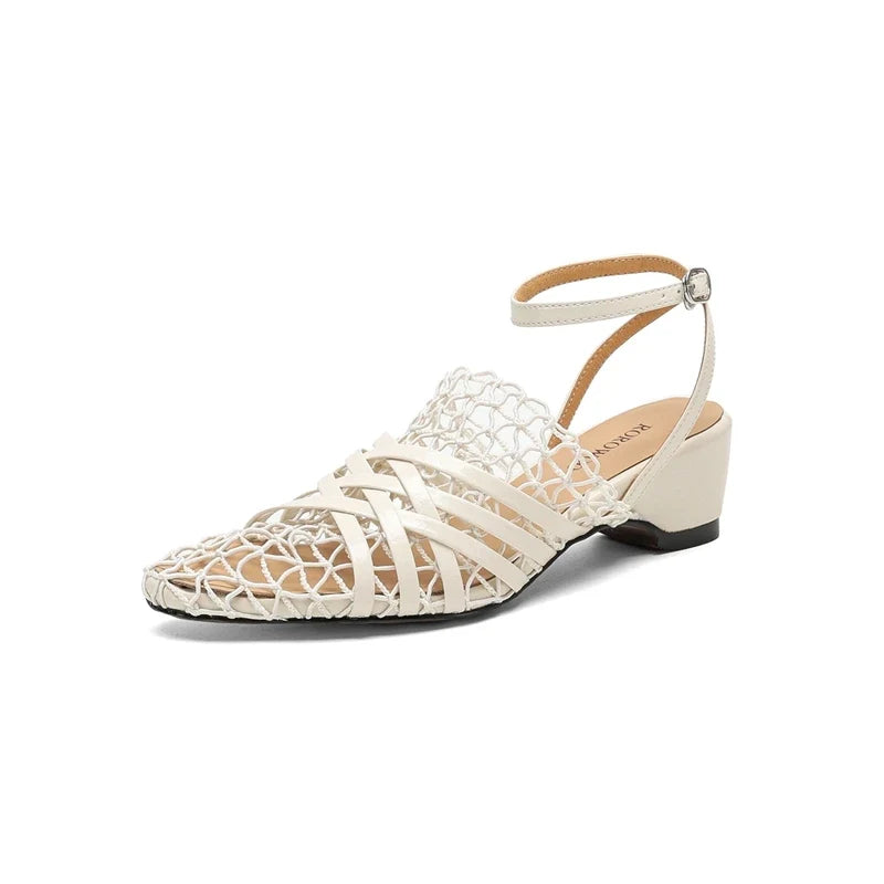 Leather Cowhide Elastic Band with Hollow Mesh Breathable Toe Cover