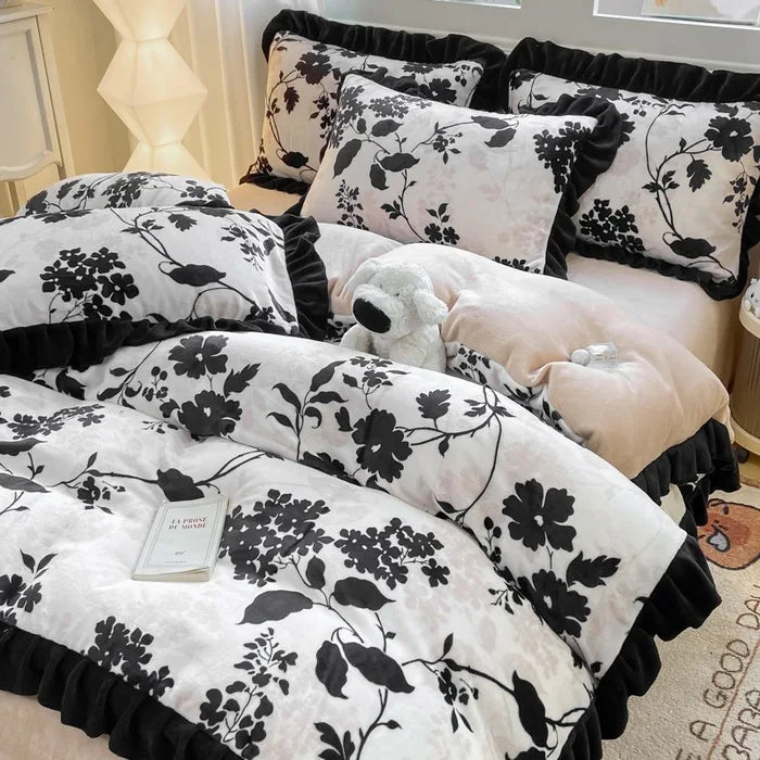 French Style Korean Lace Milk Velvet Bedding Set