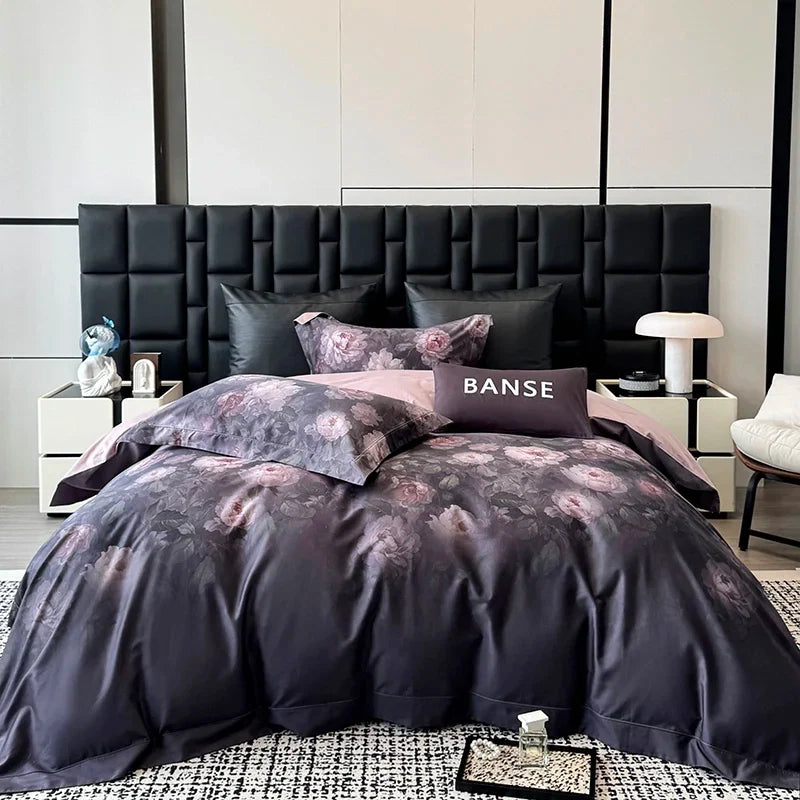 Luxury 1000TC Egyptian Cotton Flowers Prints Oil Painting Style Bedding Set