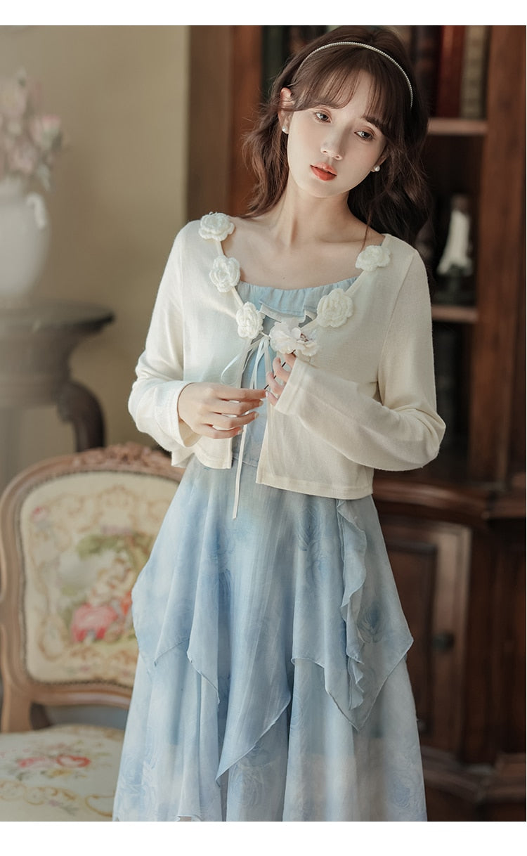 Blue Rose Layered Cottagecore Dress