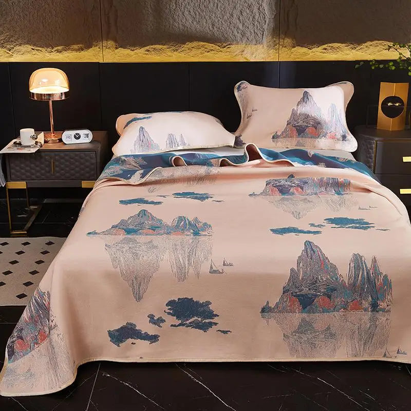 Ultra Soft Breathable Lyocell Cotton Elegant Jacquard Woven Bedspread Blend Cooling Blanket  Bed Sheet