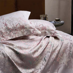 Luxury Botanical Jacquard 1000TC Egyptian Cotton Bedding Set, Soft Silky Satin Duvet Cover Set Flat/Fitted Sheet Pillowcase 4Pcs
