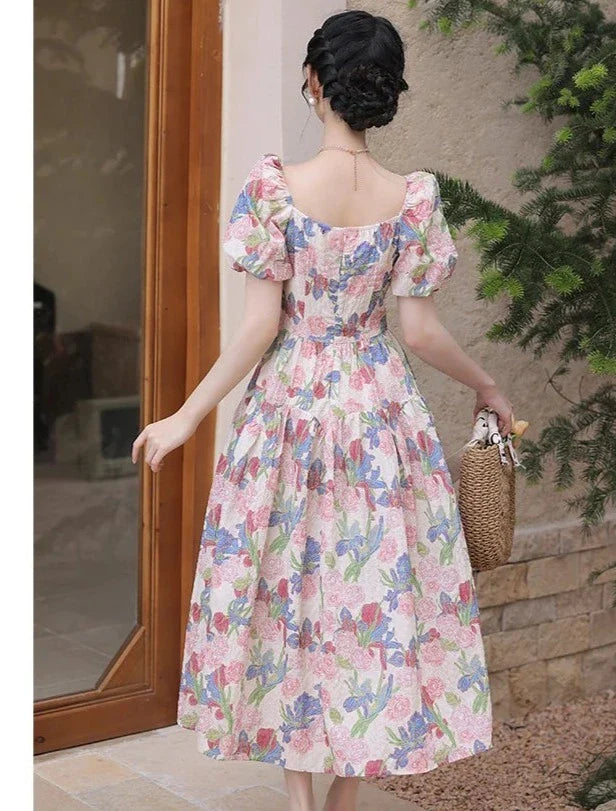 Dalila Floral Pearl Decorated Vintage-Inspired Dress