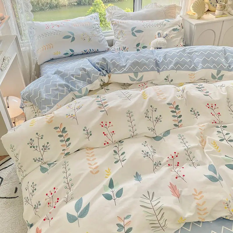 White Blue Duvet Cover Set Ins Simple Single Queen Size Girls Boys Flat Sheet Pillowcase No Filler Home Decor Bedding Set