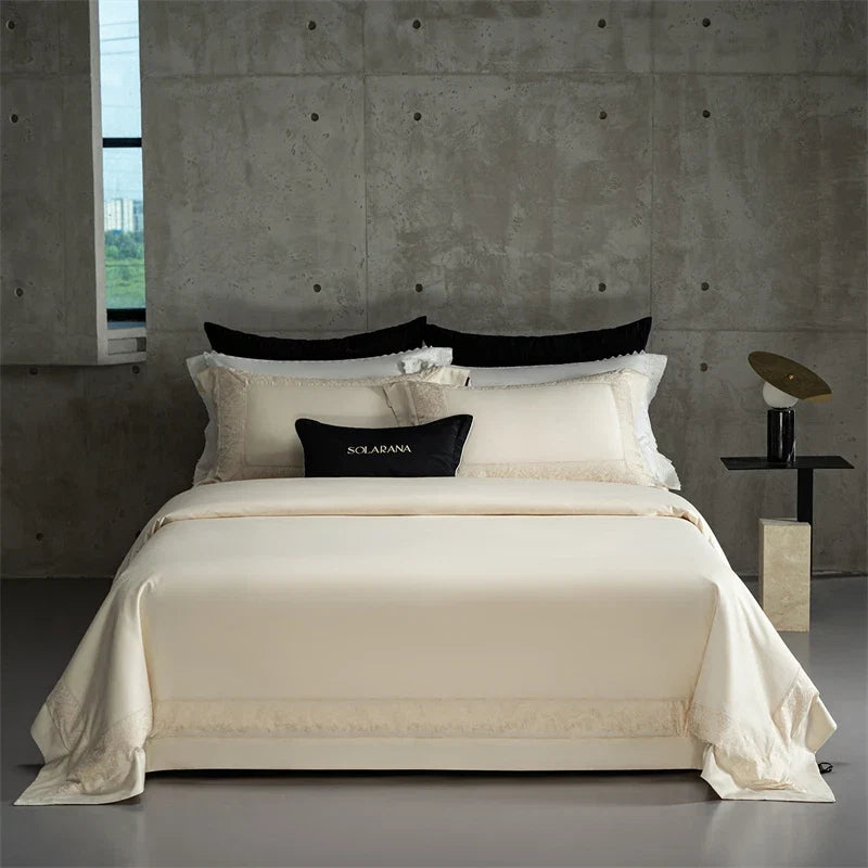 1000TC Lyocell Cotton Brushed Embroidery Wide Edge Luxury Bedding Set