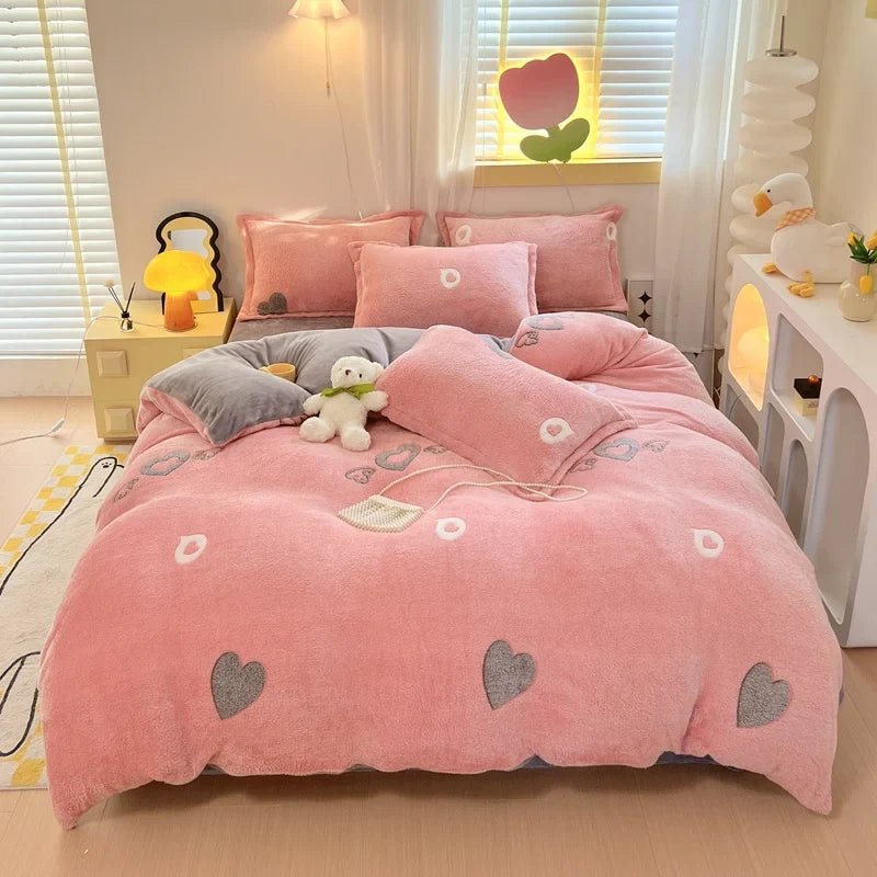 Winter Thicken Warm Short Plush Duvet Cover King Double Queen Size Double-side Coral Fleece Quilt Cover Not Including Pillowcase