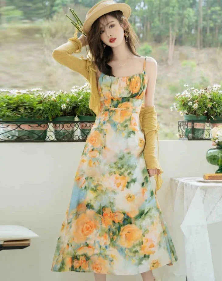 Summer Garden 2-Piece Floral Print Cottagecore Dress Set