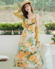 Summer Garden 2-Piece Floral Print Cottagecore Dress Set
