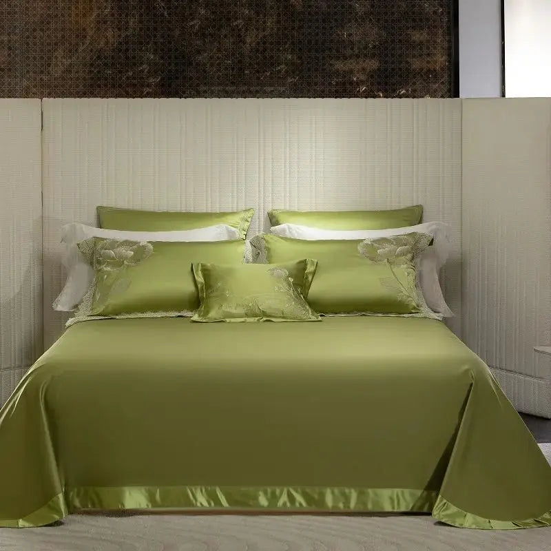 Green Brocade Egyptian Cotton Soft Silky Luxury Bedding Set