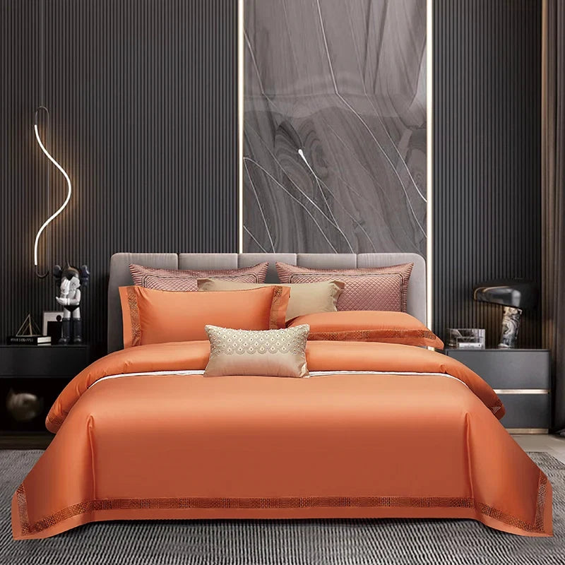 1400TC Egyptian Cotton Grey Luxury Hotel Style Hollow Wide Edge Bedding Set