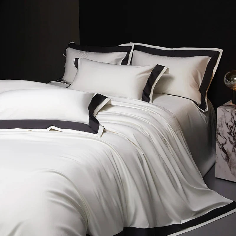 4Pcs Premium 1000TC Egyptian Cotton Solid Color Hotel Style Wide Edge Bedding Set