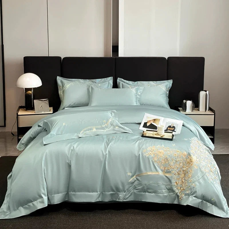 100% Cotton Chic Butterfly Flowers Embroidery Luxury Bedding Set