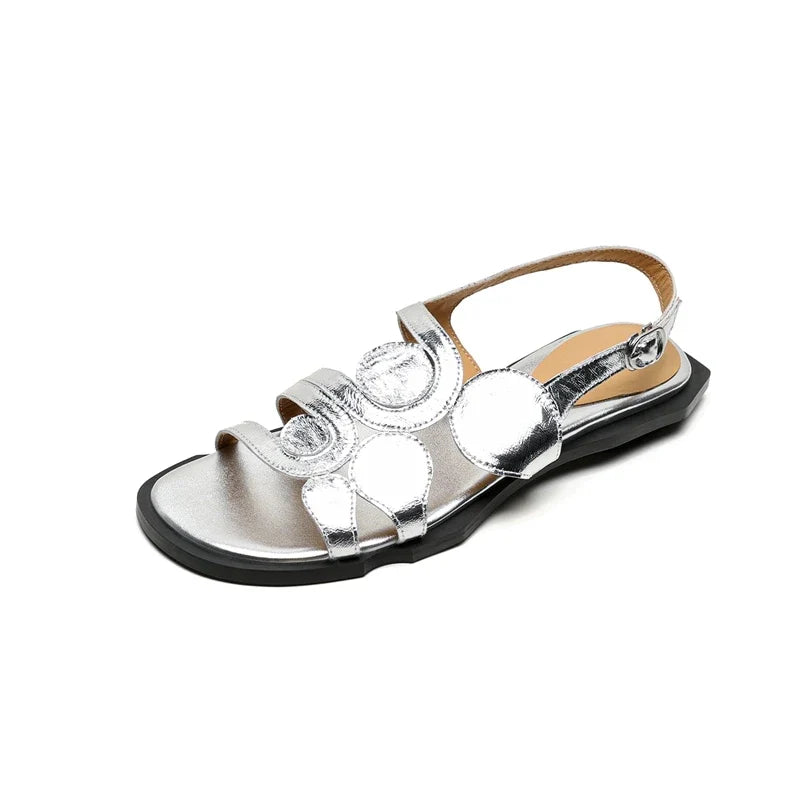 leather cowhide hollow out breathable low Heel