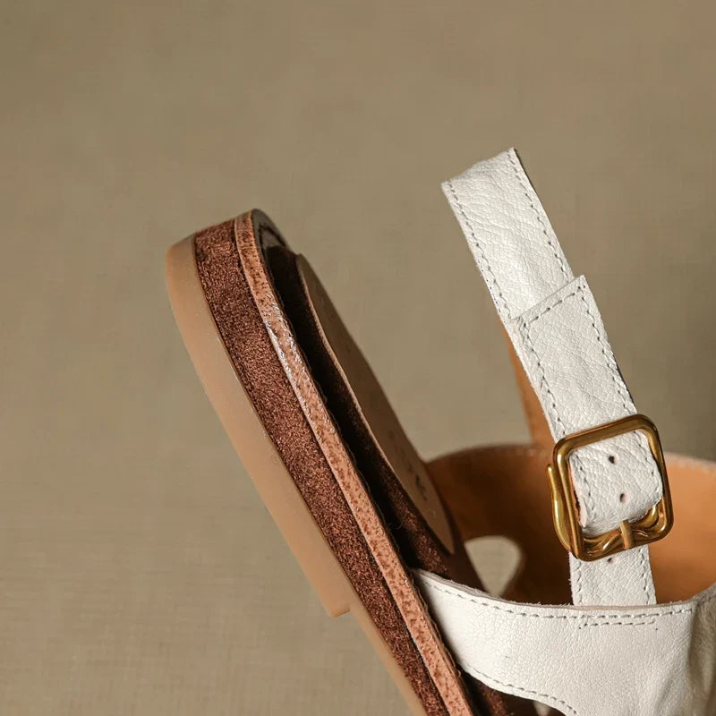leather sheepskin elastic lace up low Heel
