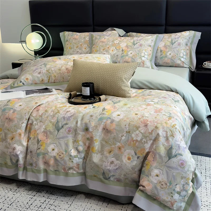 1000TC Egyptian Cotton Flowers Print Luxury Digital Printing Bedding Set