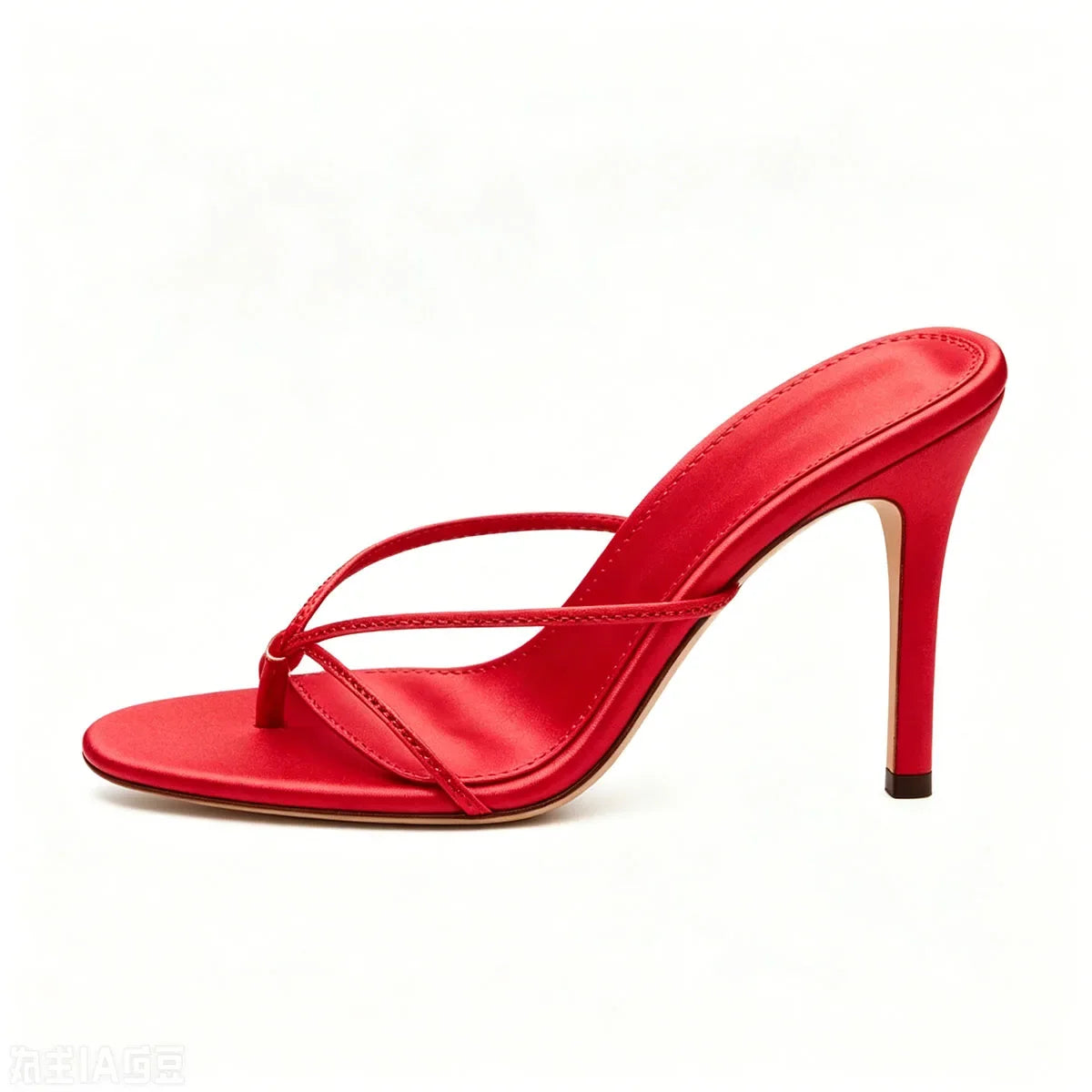 Red Fine ribbon Pinch toe Slippers Round toe pull-on Super high Heel