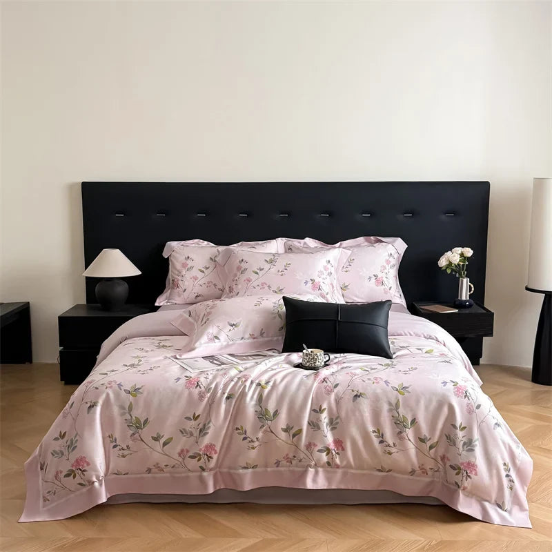 600TC Lyocell Cotton Soft Breathable Flowers Print Bedding Set