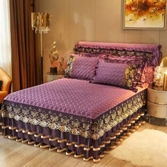 European Style Winter Lace Embroidery Bed Skirt Set High Quality Thickened Bed Cover Bedding Set