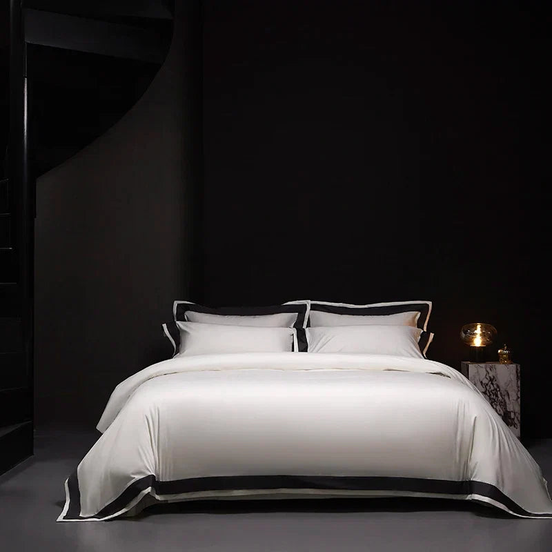 4Pcs Premium 1000TC Egyptian Cotton Solid Color Hotel Style Wide Edge Bedding Set