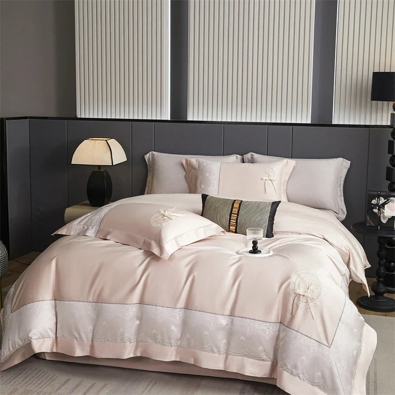 Butterfly Embroidery Jacquard Egyptian Cotton Bedding Set