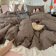 3/4Pcs Korean Princess Style Floral Ruffles Bedding Set